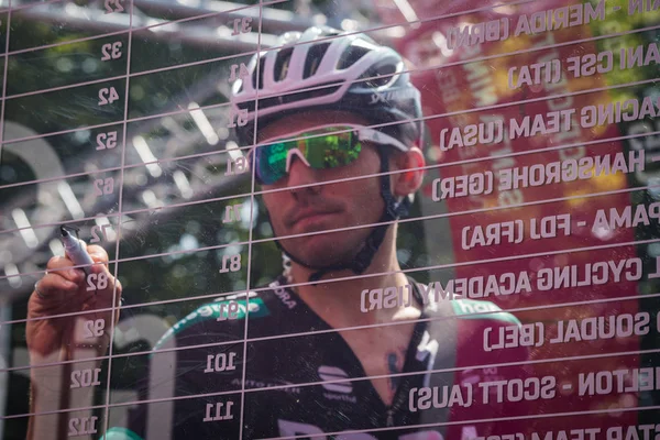 Abbiategrasso Talya Mayıs 2018 Profesyonel Bisikletçi Podyum Imza Talya 2018 — Stok fotoğraf