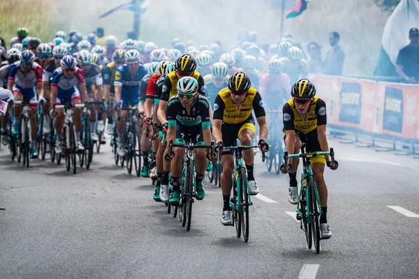 Iseo Italie Mai 2018 Groupe Cyclistes Professionnels Parcourt Dernier Tour — Photo