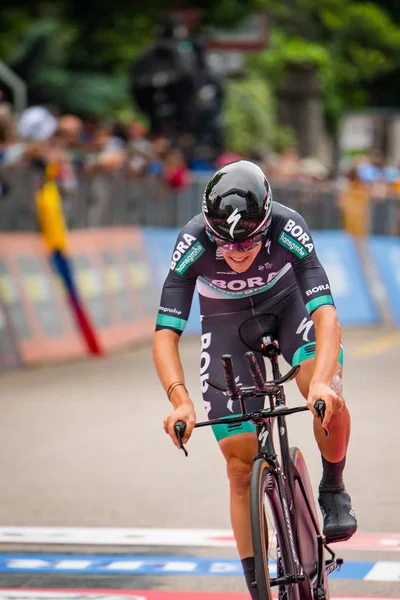 Rovereto Itália Maio 2018 Ciclista Profissional Linha Chegada Fase Experimental — Fotografia de Stock