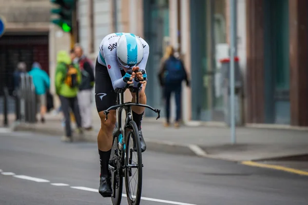 Trento Itálie Května 2018 Profesionální Cyklista Zkušební Fázi Čas Trenta — Stock fotografie