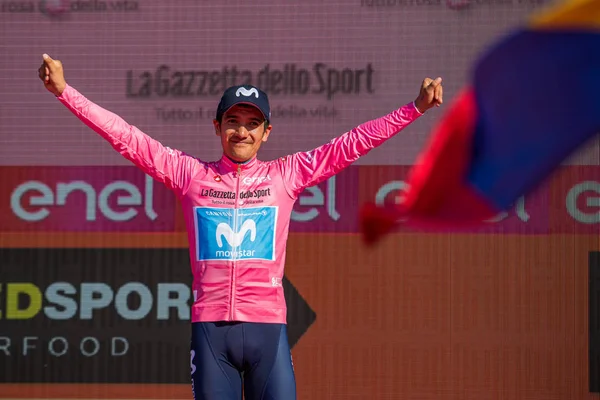 Verona Itália Junho 2019 Richard Carapaz Movistar Team Camisa Rosa — Fotografia de Stock