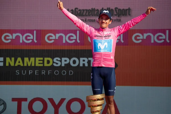 Verona Itália Junho 2019 Richard Carapaz Movistar Team Camisa Rosa — Fotografia de Stock