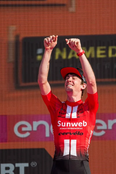 Verona, İtalya 2 Haziran 2019: Chad Haga, Sunweb Team, Verona Arena'da 21 günlük zorlu rekabetin ardından İtalya Turu'nun son etabının zaferini kutluyor.