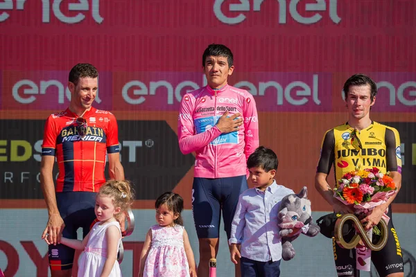 Verona Itália Junho 2019 Carpaz Nibali Roglic Pódio Final Giro — Fotografia de Stock