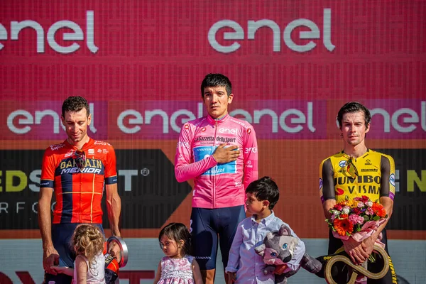 Verona Itália Junho 2019 Carpaz Nibali Roglic Pódio Final Giro — Fotografia de Stock