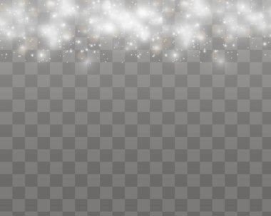Parlak sihirli toz parçacıkları. Şeffaf arkaplanda izole edilmiş pek çok sim parçacığı ile parlayan ışık efekti. Noel soyut kalıbı. Şeffaf arkaplanda vektör parıldıyor.