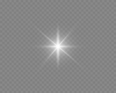 Şeffaf beyaz parlayan ışık patlaması. Işın parıltılarıyla serin efekt dekorasyonu için vektör illüstrasyonu. Parlak yıldız. Şeffaf parlak parlak parıltı, parlak alevler. Parlak desen.