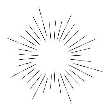 Güneş patlaması. Güneş ışınları klasik tarzda. Işık ışınları, radyal güneş ışığı dekorasyonu. Vektör