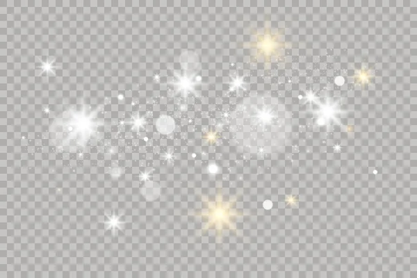 スパークリング魔法の塵粒子 透明な背景に多くのキラキラした粒子で光の効果を発揮します クリスマスの抽象的なパターン 透明な背景にベクトルが輝きます — ストックベクタ