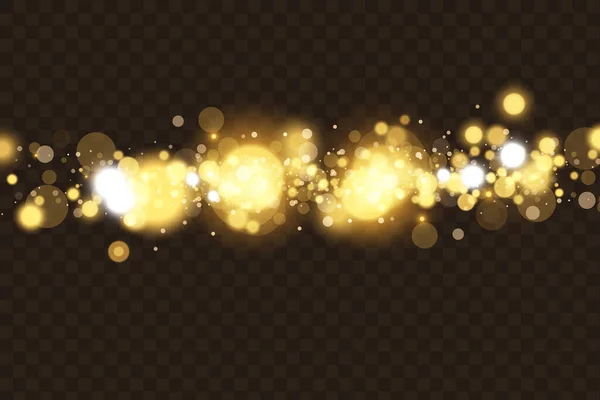 Parlayan parçacıkların izole edildiği altın bokeh ışıkları. Parlak bokeh ışıkları. Bokeh ışık efekti.