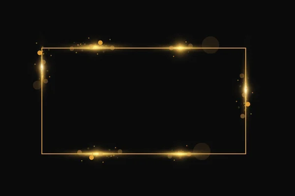 Vector Golden Frame Light Effects Shining Rectangle Banner Isolated Black — Stock Vector