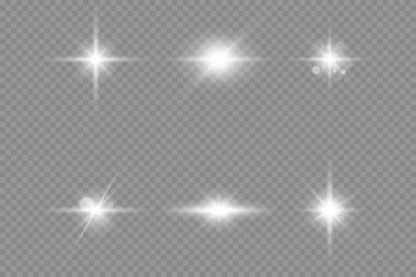 Parıldayan Parıldayan Yıldızlar seti. Işık etkisi. Vektör İllüstrasyonu.