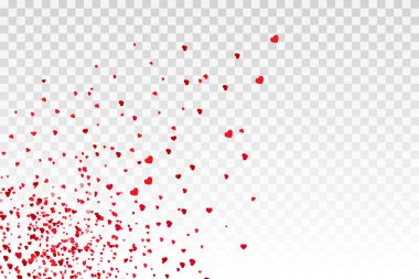 Sevgililer Günü taçyapraklarının konfeti kalbi şeffaf bir arka plana düşüyor. Konfeti Çiçeği Yaprağı