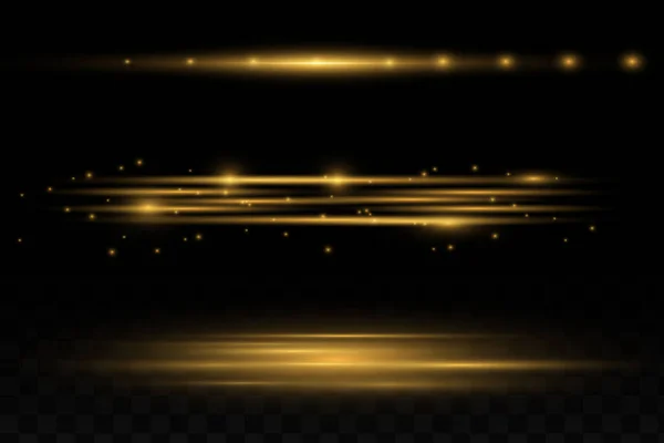 Conjunto Destellos Luces Chispas Sobre Fondo Transparente Brillantes Destellos Oro — Vector de stock