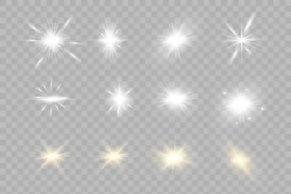 Luce Incandescente Bianca Esplode Uno Sfondo Trasparente Particelle Polvere Magica — Vettoriale Stock