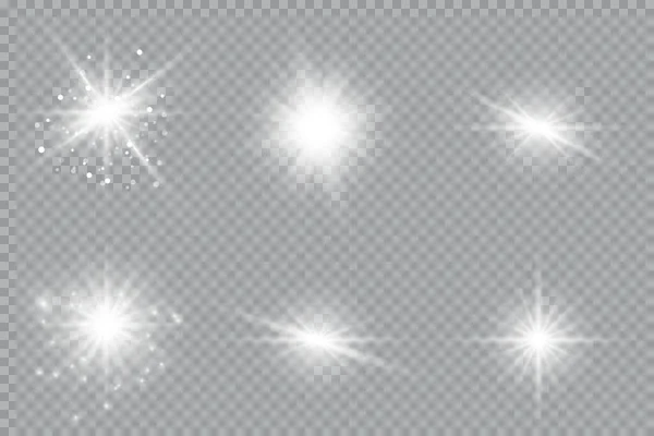 Conjunto Estrelas Brilhantes Bonitas Efeito Luz Estrela Brilhante Bela Luz —  Vetores de Stock