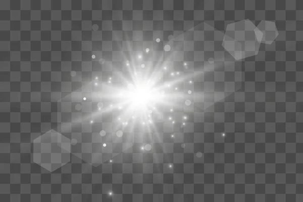 Parlayan Yıldız Güneş Parçacıkları Parlak Bir Efektle Kıvılcımlar Renkli Bokeh — Stok Vektör