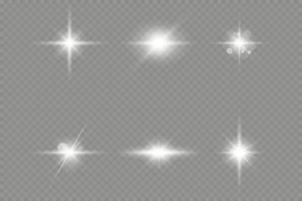 Conjunto Estrelas Luz Brilhante Com Brilhantes Efeito Luz Ilustração Vetorial —  Vetores de Stock