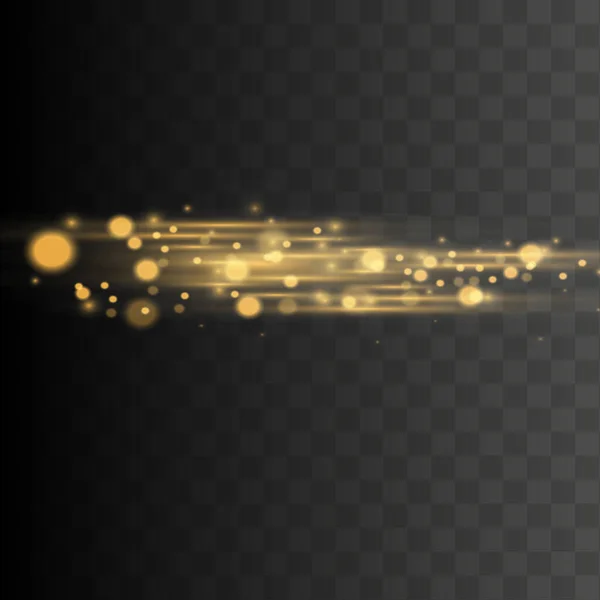 Lumière Jaune Dorée Éclate Sur Fond Transparent Particules Poussière Magiques — Image vectorielle