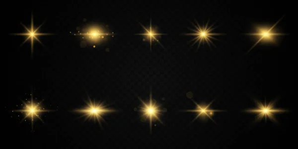 Set Van Gloeiende Lichtsterren Met Sparkles Licht Effect Vector Illustratie — Stockvector