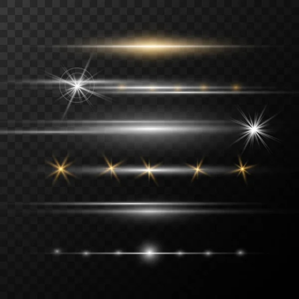 Set Estrellas Luz Brillante Con Chispas Efecto Luz Ilustración Vectorial — Vector de stock