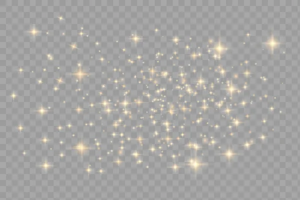 尘土闪耀 金色的星星闪烁着特殊的光芒 矢量在透明的背景上闪耀 圣诞灯光效果闪烁的神奇尘埃粒子 — 图库矢量图片