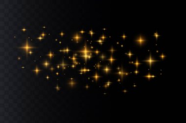 Şeffaf arkaplanda izole edilmiş pek çok sim parçacığı ile parlayan ışık efekti. Tozla kaplı vektör yıldızlı bulut. Sihirli Noel süslemesi