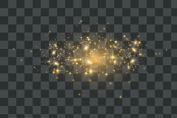 Dust Sparks Golden Stars Shine Special Light Vector Sparkles Transparent — Stock Vector