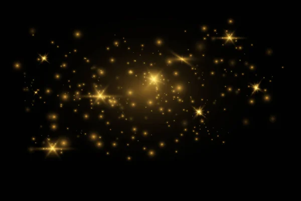 Prachové Jiskry Zlaté Hvězdy Září Zvláštním Světlem Vektor Třpytí Průhledném — Stockový vektor