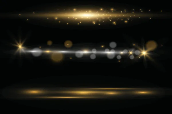 Set Flitsen Lampen Vonken Een Transparante Achtergrond Heldere Gouden Flitsen — Stockvector