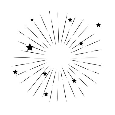 Klasik güneş ışınları. El çizimi, doğrusal çizim.