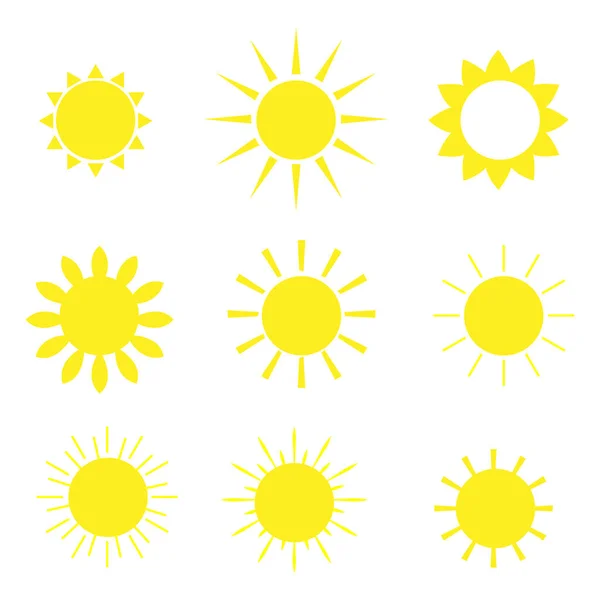 Güneş Düz Simge Seti Yıldız Logo Simgesi Güneş Silueti Zole — Stok Vektör