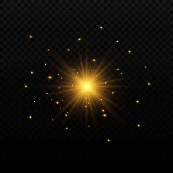 透明な背景に点滅 ライト スパークルのセット 明るいゴールドの点滅とグレア 抽象的な黄金の光は明るい光の光線を孤立させた 輝ける線 ベクトルイラストEps — ストックベクタ