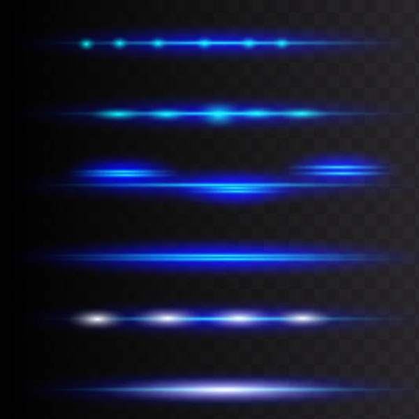 Stries Lumineuses Sur Fond Sombre Pack Fusées Éclairantes Horizontales Bleues — Image vectorielle