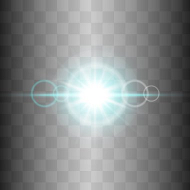 Şeffaf beyaz parlayan ışık patlaması. Işın parıltılarıyla serin efekt dekorasyonu. Şeffaf parlak parlak parıltı, parlak alevler. Parlak doku. EPS 10 vektör dosyası dahil