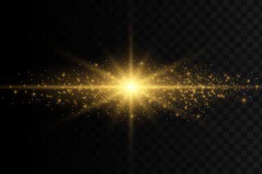 Siyah arka plan üzerinde soyut stil ışık efekti. Altın parıldayan neon çizgiler. Parlayan altın tozu ve parıltısı. Flaş ışığı. Hafif patika. Vektör çizimi. EPS 10