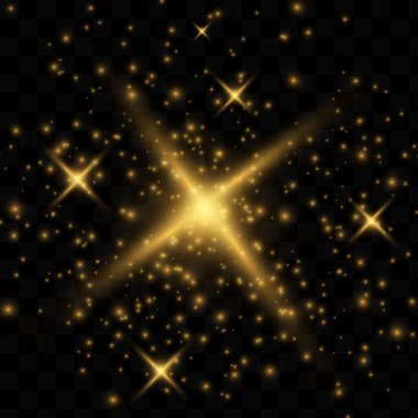 Toz kıvılcımları ve altın yıldızlar özel ışıkla parlar..