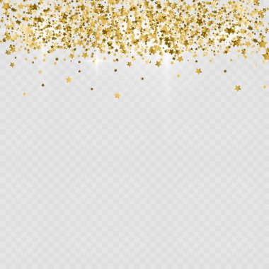 Şeffaf arkaplanda altın parıltı ve parıldayan yıldızlar