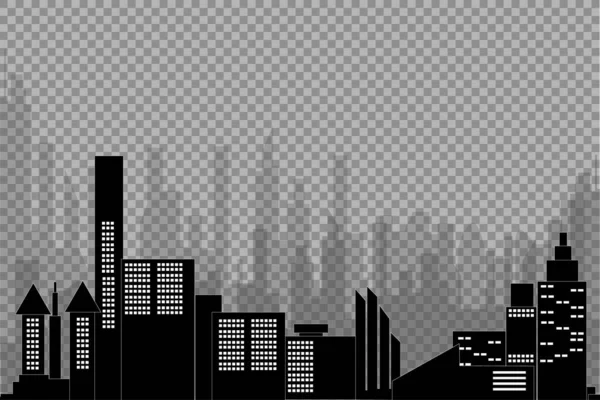 Silueta Ciudad Vectorial Con Ventanas Sobre Fondo Transparente Ilustración Vectorial — Vector de stock