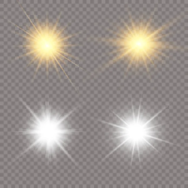 Parlak Işık Efekti Şeffaf Arkaplanda Parıldayan Yıldız Patlaması Vektör Çizimi — Stok Vektör