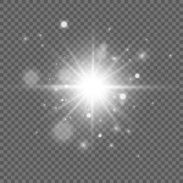 グロー隔離された白色透明光効果セット レンズフレア ライン 太陽フラッシュ 火花と星 — ストックベクタ