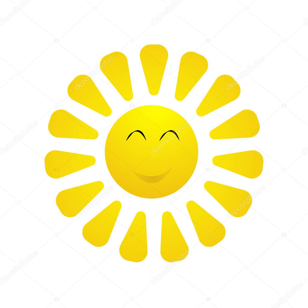 Lovely smiling sun emoji. Summer emoticons. Vector illustration located on a white background.