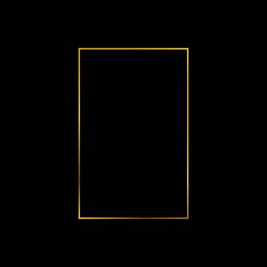 Altın çerçeve. Siyah arkaplanda altın ince dikdörtgen çerçeve. Manşet, logo ve satış afişi için mükemmel bir tasarım. Vektör Kolajı