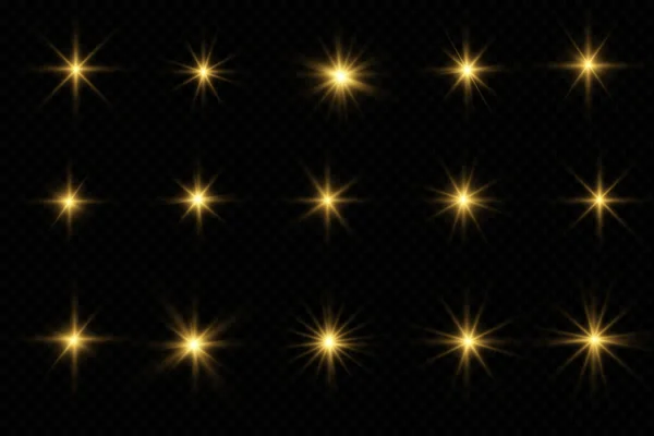 Σετ Κίτρινο Λαμπερό Φως Εκρήγνυται Ένα Διαφανές Φόντο — Διανυσματικό Αρχείο