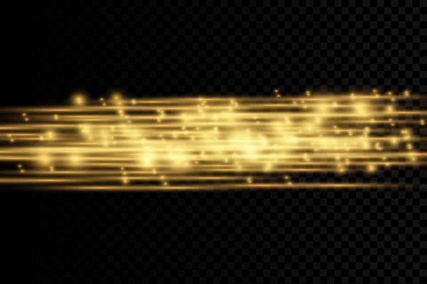 时尚的金光效果 抽象的激光束 杂乱的霓虹灯光芒 金光闪闪在透明的黑暗背景下隔离 矢量图解 Eps — 图库矢量图片