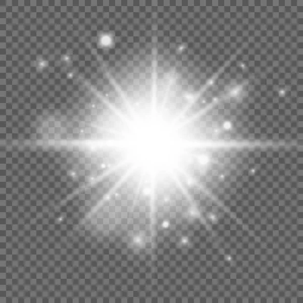 发光孤立的白色透明光效果设置 镜头照明弹 太阳闪光 火花和星星 — 图库矢量图片