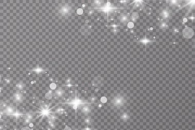 Beyaz kıvılcımlar özel ışık efekti. Şeffaf arkaplanda vektör ışıltısı. Noel soyut kalıbı. Parlak sihirli toz parçacıkları. Işık. Kar yağışıName