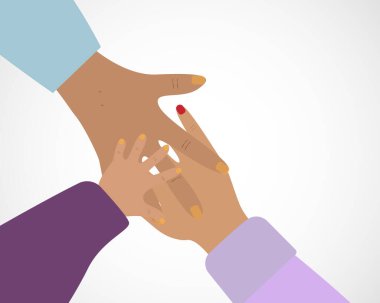 Aile zamanı. Aile takım olarak. Ailenle evde kal. Yetişkinlerin ve bir çocuğun elleri. Vektör grafikleri.