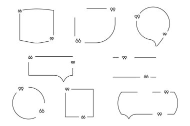 Alıntı kutuları. Cümle, karelerden alıntılar, yorum kutusundan alıntılar ve metin için fikir çerçevesi veya baloncuk işaretlerinden alıntı yapar. Konuşma pankartı sınır şablon şablonu izole simgeleri ayarlandı