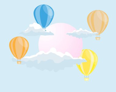 Bulutlu güneş. Düz dizayn. Balon. Vektör illüstrasyonu